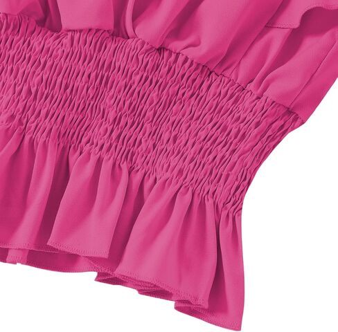 LYANER Women's V Neck Ruffle Cap Sleeve Shirred Blouse Sexy Crop Tank Top in Kuwait