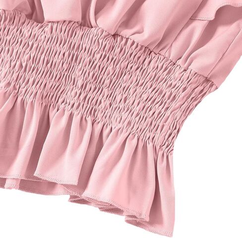 LYANER Women's V Neck Ruffle Cap Sleeve Shirred Blouse Sexy Crop Tank Top in Saudi Arabia