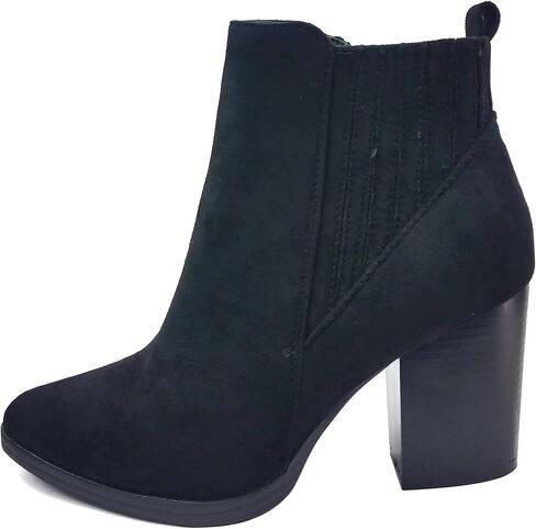 TOP Moda Womens Ankle Boots Chunky Stacked Mid Heel Elastic Chelsea in Kuwait