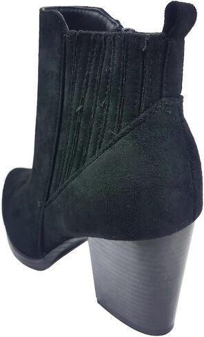 TOP Moda Womens Ankle Boots Chunky Stacked Mid Heel Elastic Chelsea in Kuwait