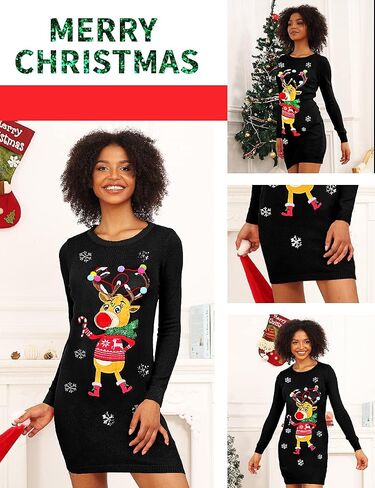 v28 Varied Ugly Christmas Sweater for Women Funny Reindeer Knit Sweaters Dress in Kuwait