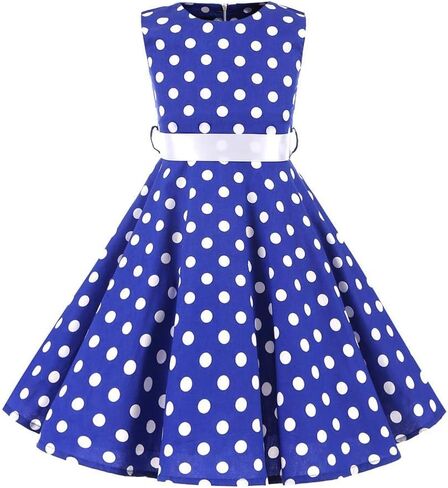 Girls 50s Vintage Polka Dot Flower Swing Rockabilly Prom Party Tea Dress Kids Audrey Wedding Formal Cocktail Evening Gown in Saudi Arabia
