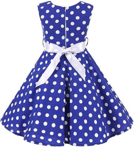 Girls 50s Vintage Polka Dot Flower Swing Rockabilly Prom Party Tea Dress Kids Audrey Wedding Formal Cocktail Evening Gown in Saudi Arabia