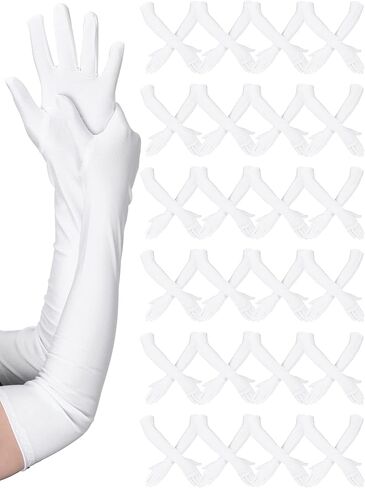 Laumoi 24 زوجًا من قفازات الساتان البيضاء الطويلة للنساء الزفاف طول الكوع قفازات الأوبرا الحريرية لحفلات الزفاف في العشرينيات من القرن الماضي، قفازات الهالوين للكبار، قفازات فستان التنكرية، قفازات الرقص الرسمية القابلة للتمدد للفتيات in Kuwait