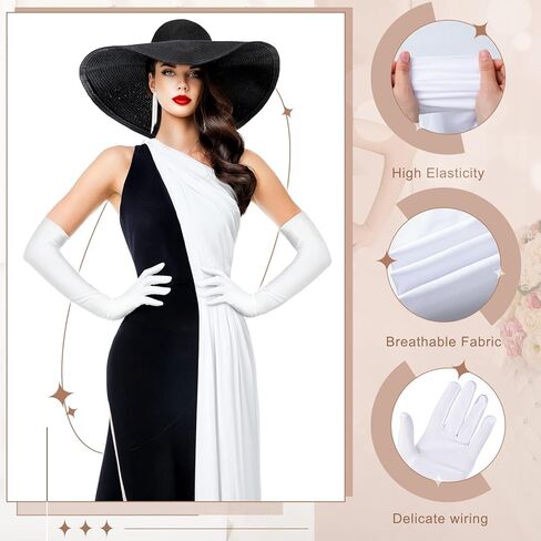 Laumoi 24 زوجًا من قفازات الساتان البيضاء الطويلة للنساء الزفاف طول الكوع قفازات الأوبرا الحريرية لحفلات الزفاف في العشرينيات من القرن الماضي، قفازات الهالوين للكبار، قفازات فستان التنكرية، قفازات الرقص الرسمية القابلة للتمدد للفتيات in Kuwait