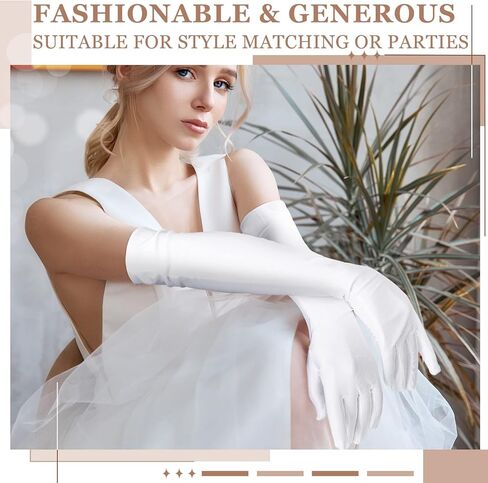 Laumoi 24 زوجًا من قفازات الساتان البيضاء الطويلة للنساء الزفاف طول الكوع قفازات الأوبرا الحريرية لحفلات الزفاف في العشرينيات من القرن الماضي، قفازات الهالوين للكبار، قفازات فستان التنكرية، قفازات الرقص الرسمية القابلة للتمدد للفتيات in Kuwait