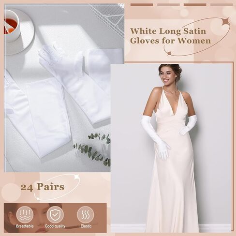 Laumoi 24 زوجًا من قفازات الساتان البيضاء الطويلة للنساء الزفاف طول الكوع قفازات الأوبرا الحريرية لحفلات الزفاف في العشرينيات من القرن الماضي، قفازات الهالوين للكبار، قفازات فستان التنكرية، قفازات الرقص الرسمية القابلة للتمدد للفتيات in Kuwait