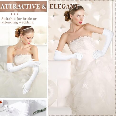 Laumoi 24 زوجًا من قفازات الساتان البيضاء الطويلة للنساء الزفاف طول الكوع قفازات الأوبرا الحريرية لحفلات الزفاف في العشرينيات من القرن الماضي، قفازات الهالوين للكبار، قفازات فستان التنكرية، قفازات الرقص الرسمية القابلة للتمدد للفتيات in Kuwait