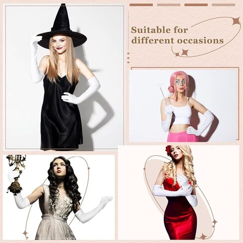 Laumoi 24 زوجًا من قفازات الساتان البيضاء الطويلة للنساء الزفاف طول الكوع قفازات الأوبرا الحريرية لحفلات الزفاف في العشرينيات من القرن الماضي، قفازات الهالوين للكبار، قفازات فستان التنكرية، قفازات الرقص الرسمية القابلة للتمدد للفتيات in Kuwait