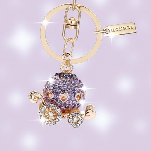 Monnel 3D Bling Purple Crystal Pumpkin Carriage charm Keychain with Pouch Bag MZ893-1 in Saudi Arabia
