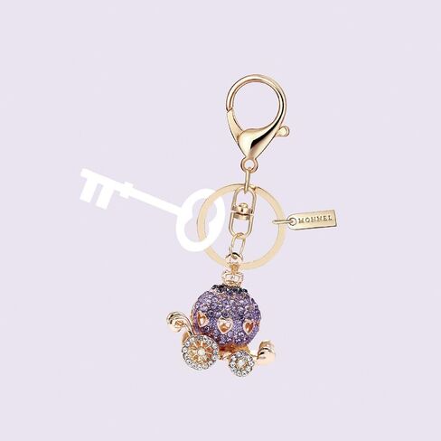 Monnel 3D Bling Purple Crystal Pumpkin Carriage charm Keychain with Pouch Bag MZ893-1 in Saudi Arabia