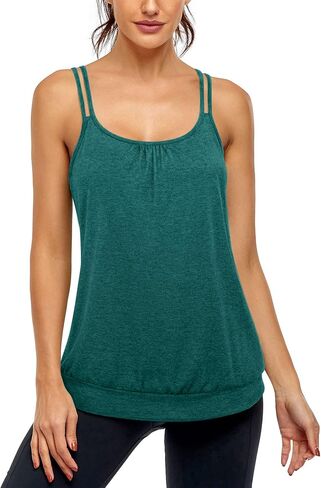 قمصان لليوجا بدون أكمام للنساء من Miusey، مقاس فضفاض وحزام سباغيتي، قمصان للتمرين من الأسفل in Kuwait