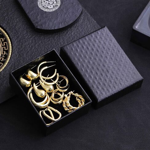 مجموعة اقراط حلقية ذهبية مكتنزة للنساء من فيوس، اقراط حلقية مطلية بالذهب عيار 14 قيراط، اقراط حلقية ملتوية مضادة للحساسية، اقراط خفيفة الوزن مطلية بالذهب عيار 14 قيراط، 8 ازواج, مطلي بالذهب عيار 14 in Kuwait