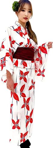 DITA ENSHU Traditional Cotton Women's Yukata Robe (japanese casual kimono) Easy Wearing (Yukata, Obi, Koshihimo) set3 in Kuwait