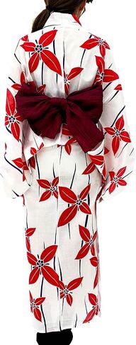 DITA ENSHU Traditional Cotton Women's Yukata Robe (japanese casual kimono) Easy Wearing (Yukata, Obi, Koshihimo) set3 in Kuwait