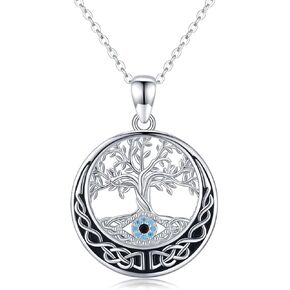 Midir&Etain Tree of Life Necklace for Women 925 Sterling Silver Evil Eye/Moon Pandent Celtic Jewelry Gifts for Women Mother