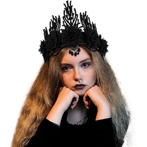Aceorna القوطية تاج خوذة الأزهار مطرز عقال زهرة سوداء هيرباند زي أغطية الرأس لجميع القديسين حفلة تنكرية in Kuwait