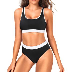 Tempt Me Women Two Piece High Waisted Bikini Sport Swimsuit Crop Top Bathing Suit with Bottoms