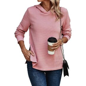 Lajuacely Womens Casual Lightweight Hoodies Long Sleeve Solid Hooded Sweatshirts Side Zip Design Pullover Tops