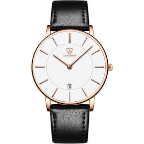 L LAVAREDO Watch for Men, Extremely Thin Mens Watches Minimalist Analog Men's Leather Wrist Watches with Time/Date, Birthday Gift for Men Boyfriend in Kuwait
