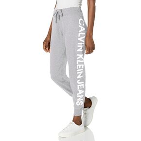 Calvin Klein Women's Cozy Fleece Jogger, Pearl Grey Heather/White Logo