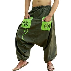 سراويل SARJANA HANDICRAFTS للرجال من القطن بجيوب حريم اليوغا الفضفاضة من Genie Hippie