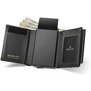 Revelot Trifold Genuine Leather Wallet/Smart Card Holder / W5 (Black Saffiano)