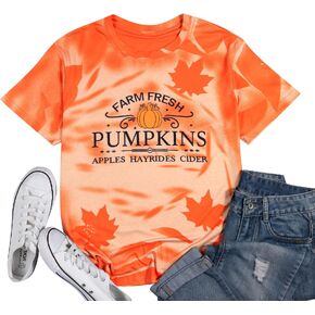 Pumpkin Shirt Women Farm Fresh Shirt Pumpkins Graphic Tees Causal Letter Printed T-Shirt Halloween Fall Blouse