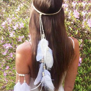 Nicute Boho Feather Headbands Peacoak Headpieces Festival Costumes Hair Accessories for Women and Girls (Brown) in Kuwait