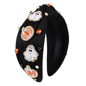 ARATLENCH Halloween Headband Beaded Knotted Headband Halloween Accessories Pumpkin Bat Candy Halloween Costume Party Gift