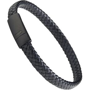Forge & Foundry Men's Genuine Interwoven Leather Braided Bracelet with Matte Black Custom Engraved Stainless Steel Clasp | “Hanover" | Artist Collaboration Design | Refined Hand-Crafted Jewelry, Designed by Jewelers, Forged for Men