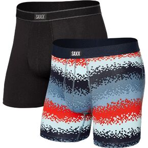 ملابس داخلية للرجال SAXX - سراويل داخلية Daytripper Boxer مع دعامة جيب مدمجة - ملابس داخلية للرجال، عبوة من قطعتين، شريط Tech Rec Stripe/أسود، مقاس X-Large in Kuwait