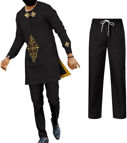 UOUUNUT الملابس الأفريقية للرجال قطعتين مجموعة Dashiki وتتسابق كم كامل الرجال بانت قمصان زين ملابس رجالي الأفريقية in Kuwait