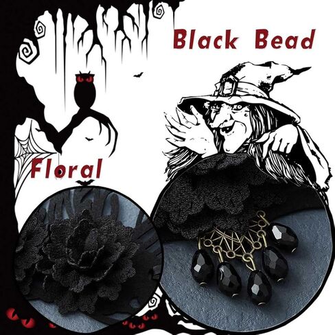 Aceorna القوطية تاج خوذة الأزهار مطرز عقال زهرة سوداء هيرباند زي أغطية الرأس لجميع القديسين حفلة تنكرية in Kuwait