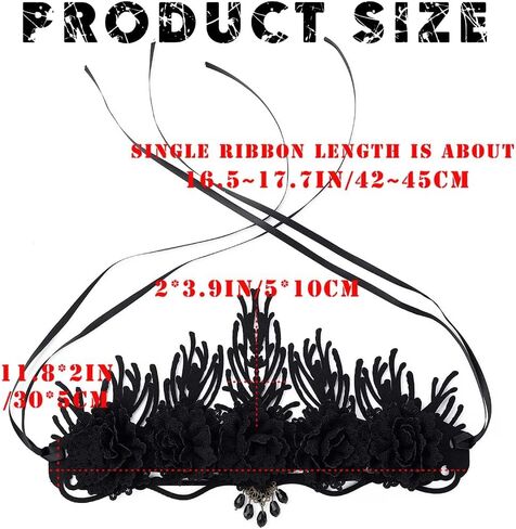 Aceorna القوطية تاج خوذة الأزهار مطرز عقال زهرة سوداء هيرباند زي أغطية الرأس لجميع القديسين حفلة تنكرية in Kuwait