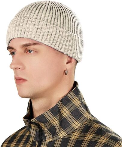 vidsel Short Fisherman Beanie for Men Women, Swag Wool Knit Cuff Trawler Skullcap,Winter Warm Hats in Kuwait