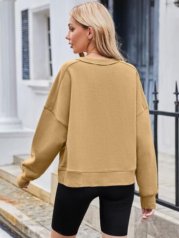 MEROKEETY Women's Oversized Cropped Sweatshirts Crewneck Fleece Workout Pullover Sweater Fall Outfits in Kuwait