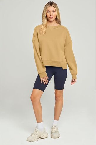MEROKEETY Women's Oversized Cropped Sweatshirts Crewneck Fleece Workout Pullover Sweater Fall Outfits in Kuwait