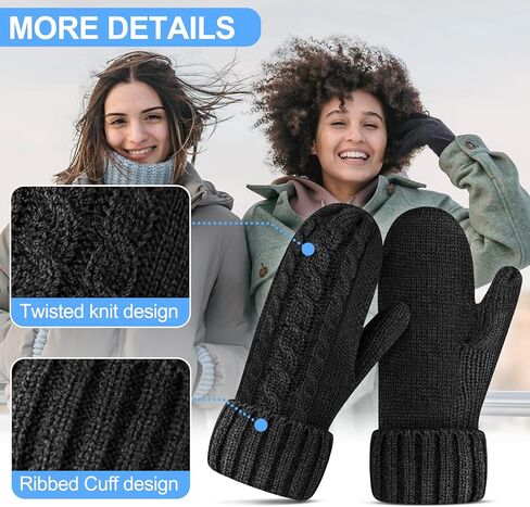 [أحدث 2021] قفازات نسائية شتوية سميكة - بطانة ناعمة دافئة مريحة لتدفئة اليد قفاز منسوج للنساء والفتيات in Kuwait