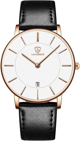 L LAVAREDO Watch for Men, Extremely Thin Mens Watches Minimalist Analog Men's Leather Wrist Watches with Time/Date, Birthday Gift for Men Boyfriend in Kuwait