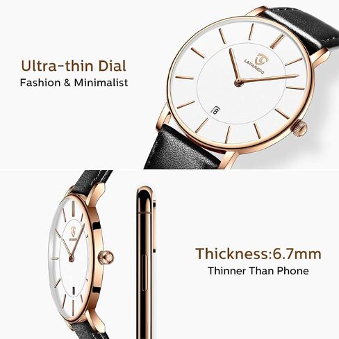 L LAVAREDO Watch for Men, Extremely Thin Mens Watches Minimalist Analog Men's Leather Wrist Watches with Time/Date, Birthday Gift for Men Boyfriend in Kuwait