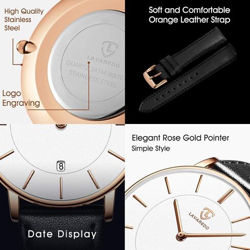 L LAVAREDO Watch for Men, Extremely Thin Mens Watches Minimalist Analog Men's Leather Wrist Watches with Time/Date, Birthday Gift for Men Boyfriend in Kuwait