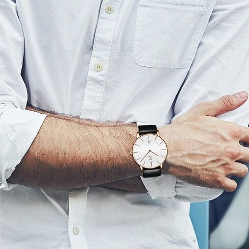 L LAVAREDO Watch for Men, Extremely Thin Mens Watches Minimalist Analog Men's Leather Wrist Watches with Time/Date, Birthday Gift for Men Boyfriend in Kuwait
