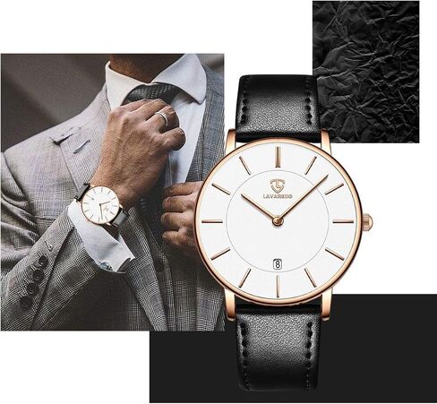 L LAVAREDO Watch for Men, Extremely Thin Mens Watches Minimalist Analog Men's Leather Wrist Watches with Time/Date, Birthday Gift for Men Boyfriend in Kuwait