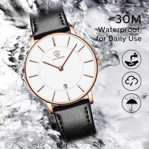 L LAVAREDO Watch for Men, Extremely Thin Mens Watches Minimalist Analog Men's Leather Wrist Watches with Time/Date, Birthday Gift for Men Boyfriend in Kuwait