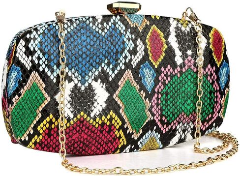 Gets Multicolor Snakeskin Purse for Women Box Evening Bag Green Snakeskin Clutch Handbag Party Wedding in Kuwait
