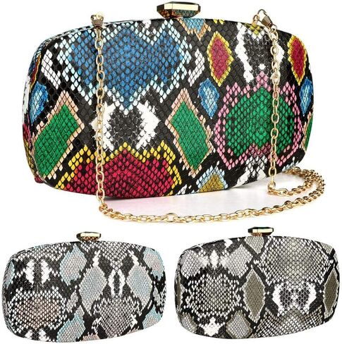 Gets Multicolor Snakeskin Purse for Women Box Evening Bag Green Snakeskin Clutch Handbag Party Wedding in Kuwait