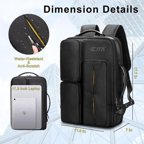 شنطة ظهر للاب توب للرجال مقاس 17.3 انش، شنطة ظهر للعمل والاعمال، شنطة ظهر كاجوال كبيرة للسفر مع منفذ شحن USB، مضادة للسرقة ومقاومة للماء، شنطة كمبيوتر عصرية للجامعة in Kuwait