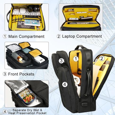 شنطة ظهر للاب توب للرجال مقاس 17.3 انش، شنطة ظهر للعمل والاعمال، شنطة ظهر كاجوال كبيرة للسفر مع منفذ شحن USB، مضادة للسرقة ومقاومة للماء، شنطة كمبيوتر عصرية للجامعة in Kuwait