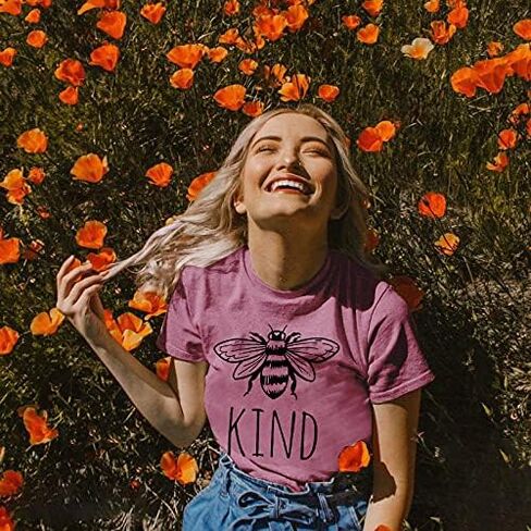 تي شيرت نسائي لطيف على شكل نحلة من Be Kind تي شيرت مضحك ملهم للمعلم بأكمام قصيرة تي شيرت علوي in Saudi Arabia